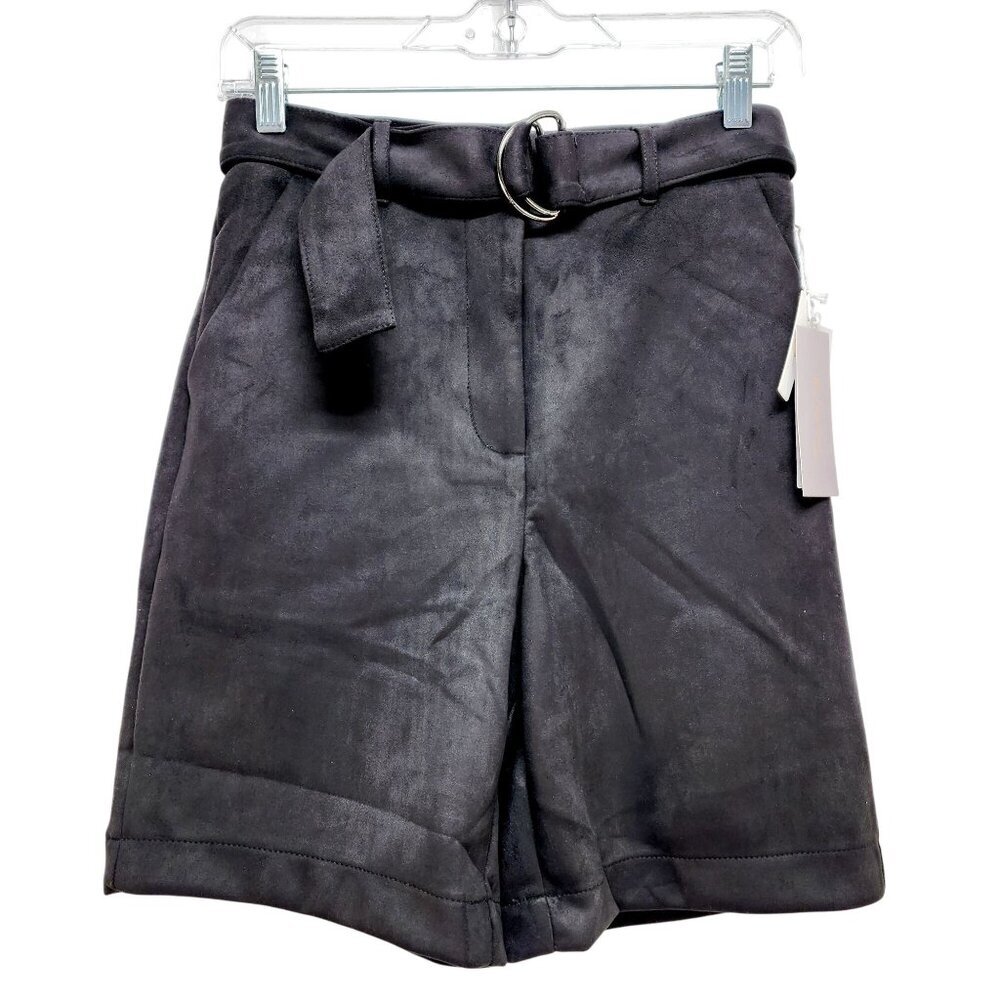 High Waisted Black Belted Shorts Ring Closure  Melograno Rico Size S  Soft Suede